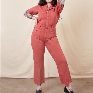Medium Clay Red Big Bud Press Short Sleeve Jumpsuit